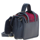 Ashwood Leather & Harris Tweed® Cloth Micro Satchel Bag with Twist Lock Navy/Pink:TW-36-06-NP