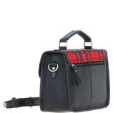 Ashwood Leather & Harris Tweed® Cloth Satchel Bag Black/Red: TW-68-14-BR