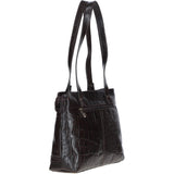 Velutto Eleganza' Zip Mid Section Real Leather Shoulder Bag Brown/croc: 52234