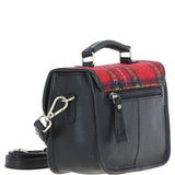 Ashwood Leather & Harris Tweed® Cloth Small Satchel Bag Black/Red: TW-67-14-BR