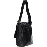 Leather Messenger Bag with Front Buckle Pockets Black: TL-007