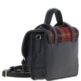 Ashwood Leather & Harris Tweed® Cloth Mini Satchel Bag with Twist Lock Brown/Red: TW-32-07-BR