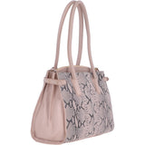 Suede Snake Print Long Handled Three Section Shoulder Bag Pink – 62676