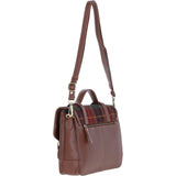 Ashwood Leather & Harris Tweed® Cloth Large Satchel Bag with Twist Lock Tan/Green/Red: TW-35-08-TR
