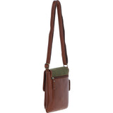 Ashwood Leather & Tweed Twist Lock Crossbody Bag Tan/Green Check: TW-31-010-TGNH