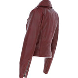 Short Leather Biker Jacket Burgundy: 6617