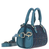 Ashwood Leather & Harris Tweed® Cloth X-Small Barrel Bag Teal/Navy: TW-60-16-TN
