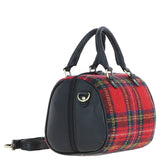 Ashwood Leather & Harris Tweed® Cloth Medium Barrel Bag Black/Red: TW-62-14-BR