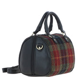 Ashwood Leather & Harris Tweed® Cloth Medium Barrel Bag Black/Green/Red: TW-62-07-BR