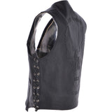 Men's Leather Embossed Laced Waistcoat Black: W/COAT LTR