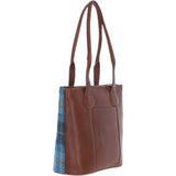 Ashwood Leather & Harris Tweed® Cloth Genuine Leather Shoulder Bag Tan/LT Blue: TW-23-05-TB