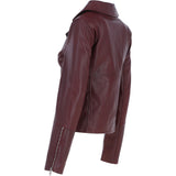 Ladies Veg Tanned Leather Biker Jacket Burgandy: AWL-80