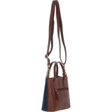 Ashwood Leather & Harris Tweed® Cloth Handbag with Removable Crossbody Strap Tan/Navy: TW-21-011-TN