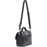 Ashwood Leather & Harris Tweed® Cloth Medium Satchel Bag with Twist Lock Black/White: TW-34-012-BW