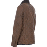 Mens Trapper Diamond Quilted Leather Jacket with Corduroy Brando Collar Brown 27: 162222