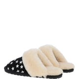 Women's Classic  Suede Sheepskin Slippers Black/Silver: FEN-LADIES SLIPPERS