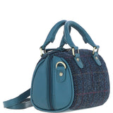 Ashwood Leather & Harris Tweed® Cloth Small Barrel Bag Teal/Navy: TW-61-16-TN