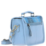 Ashwood Leather & Harris Tweed® Cloth Small Satchel Bag Baby-blue/Blue: TW-67-19-BB