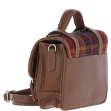 Ashwood Leather & Harris Tweed® Cloth Mini Satchel Bag with Twist Lock Tan/Red: TW-32-08-TR