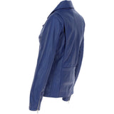Ashwood Ladies Leather Longline Biker Jacket Ink Blue: LONG LINE BIKER