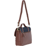 Ashwood Leather & Harris Tweed® Cloth Large Satchel Bag with Twist Lock Tan/Navy: TW-35-11-TN