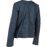 Womens Collarless Leather Jacket Navy/nap: AWL-280