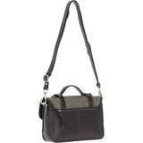 Ashwood Leather & Harris Tweed® Cloth Medium Satchel Bag with Twist Lock Brown/Green: TW-34-09-BG