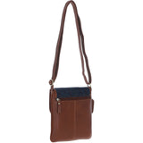 Ashwood Leather & Harris Tweed® Cloth Twist Lock Crossbody Bag Tan/Navy: TW-31-011-TN