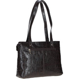Velutto Eleganza' Zip Mid Section Real Leather Shoulder Bag Brown/croc: 52234