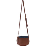 Ashwood Leather & Harris Tweed® Cloth Saddle Crossbody Bag with Twist Lock Tan/Navy: TW-30-011-TN