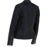 Real Leather Biker Style Jacket with Mandarin Collar Black: AWL-Kate