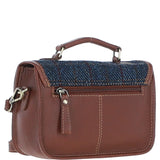 Ashwood Leather & Harris Tweed® Cloth Small Satchel Bag Tan/Navy: TW-67-11-TN