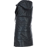 Ashwood Leather Long Gilet with Detachable Hood Black: Gillet Long