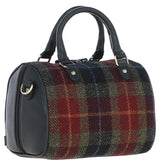 Ashwood Leather & Harris Tweed® Cloth Medium Barrel Bag Black/Green/Red: TW-62-07-BR