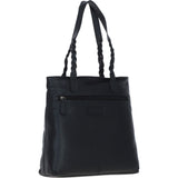 Black Leather Shoulder Bag with Zebra Print Pocket: ELA 1128