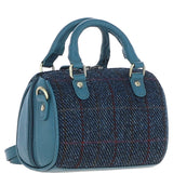 Ashwood Leather & Harris Tweed® Cloth Small Barrel Bag Teal/Navy: TW-61-16-TN