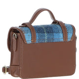 Ashwood Leather & Harris Tweed® Cloth Mini Satchel Bag with Twist Lock Tan/Blue: TW-32-05-TB