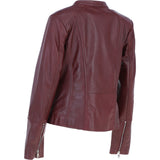 Real Leather Ladies Biker Jacket with Mandarin Collar Burgundy: AWL-N32