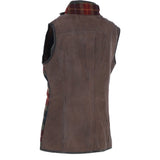 Ashwood Women's Country Tweed Check Waistcoat with Leather Trim Brown/Red/Green: TW-702-07-BR