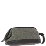 Ashwood Leather & Harris Tweed® Cloth Unisex Washbag Brown/Green: TW-40-09-BG