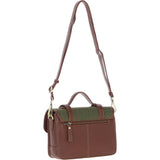 Ashwood Leather & Tweed Medium Satchel Bag with Twist Lock Tan/Green Check: TW-34-010-TGNH