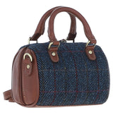 Ashwood Leather & Harris Tweed® Cloth Small Barrel Bag Tan/Navy: TW-61-11-TN
