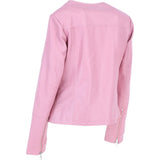 Women's Collarless Leather Fashion Jacket Pink: AWL-284