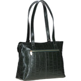Velutto Eleganza' Zip Mid Section Real Leather Shoulder Bag Green/croc: 52234