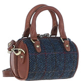 Ashwood Leather & Harris Tweed® Cloth X-Small Barrel Bag Tan/Navy: TW-60-11-TN