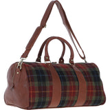 Ashwood Leather & Harris Tweed® Cloth Large Holdall Tan/Green/Red: TW-47-08-TR
