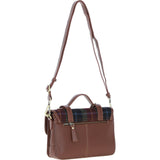 Ashwood Leather & Harris Tweed® Cloth Medium Satchel Bag with Twist Lock Tan/Green/Red: TW-34-08-TR