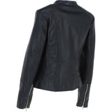 Real Leather Ladies Biker Jacket with Mandarin Collar Black: AWL-N32