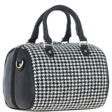 Ashwood Leather & Harris Tweed® Cloth Medium Barrel Bag Black/White: TW-62-12-BW
