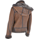 Short Hooded Sheepskin Flying Jacket Tobacco: 10245
